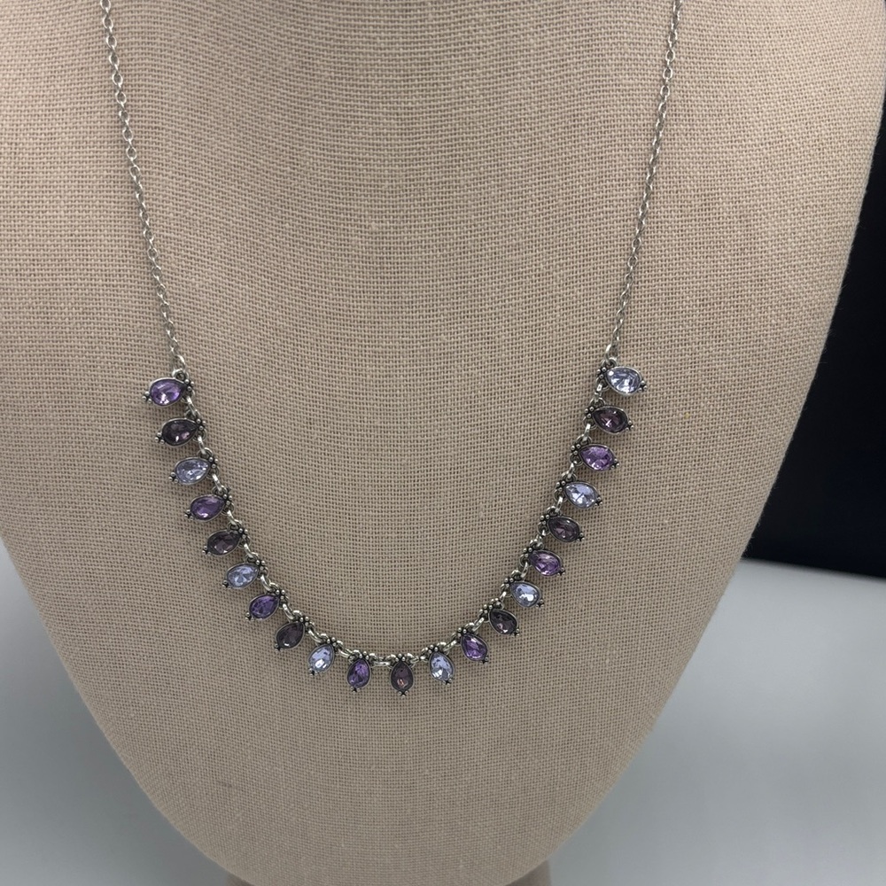 Sterling Silver Purple Teardrop Necklace - Amethyst Tones